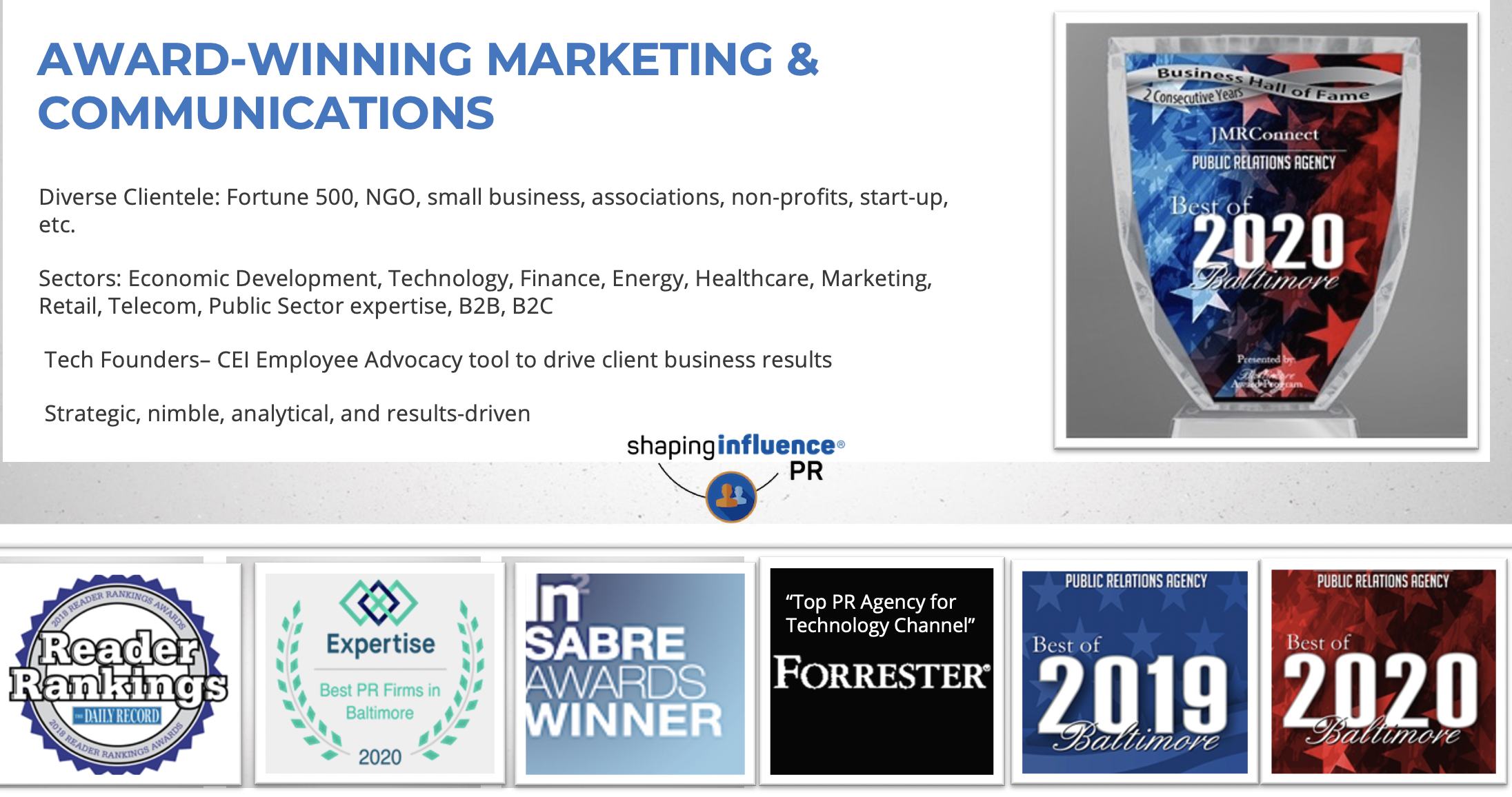 JMRConnect award recognition logos